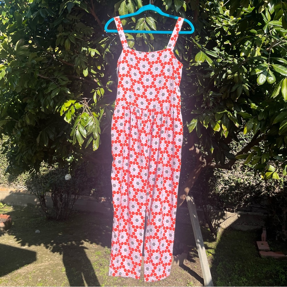Floral Jumpsuit with Red and White Pattern